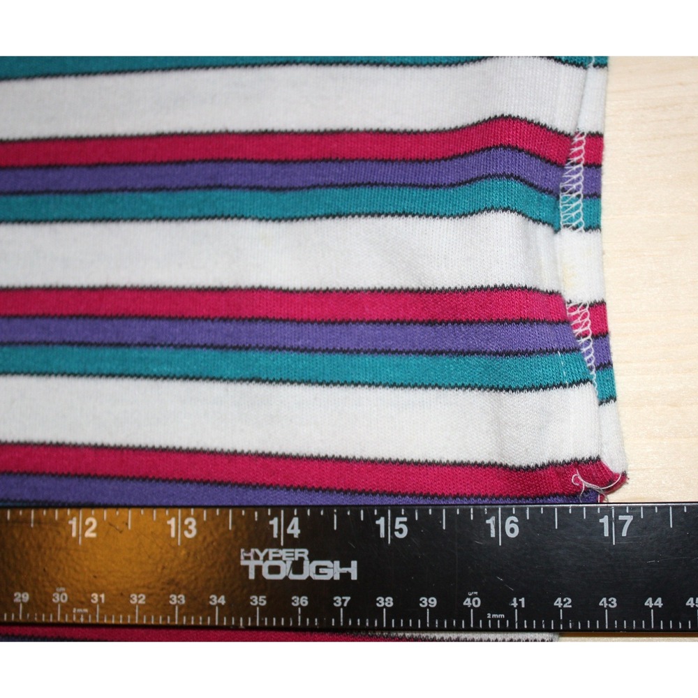 1980's Womens Top Medium Multi Color Striped Sleeveless Boat Neck Vintage - Picture 5 of 7